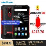 Ulefone Armor 6E Waterproof IP68/IP69 Rugged Phone 6.2'' Helio P70 Otca-core Android 9.0 4GB+64GB Wireless Charge NFC Smartphone