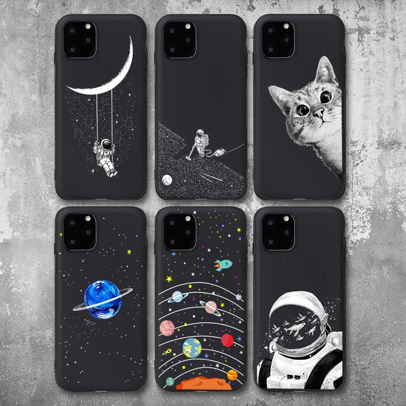 Pretty Space Moon Astronaut Phone Cases For iphone 7 8 X Case For iphone 6 7plus XR XS 11Pro Max Planet Star Frosted Soft Cover