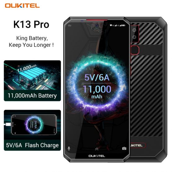 OUKITEL K13 Pro 6.41'' 11000mAh 4GB 64GB Smartphone MT6762 Octa Core Android 9.0 NFC 4G Mobile Phone Face ID 5V/ 6A Fast Charge