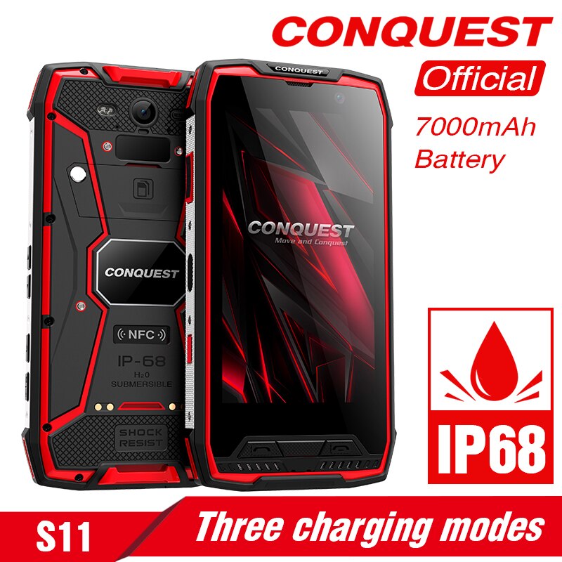 Original Conquest S11 IP68 Rugged SmartPhone 16MP 7000mAh 6GB 128GB Octa Core Fingerprint/Face ID NFC OTG Android Mobile phone