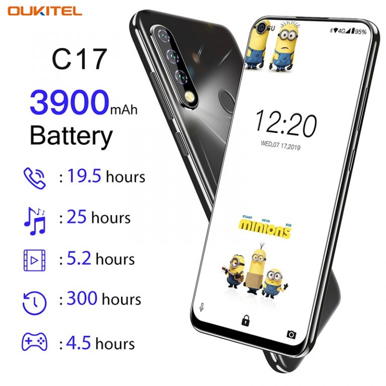 OUKITEL Android 9.0 Smartphone 6.35'' Face ID Fingerprint 4G Mobile Phone