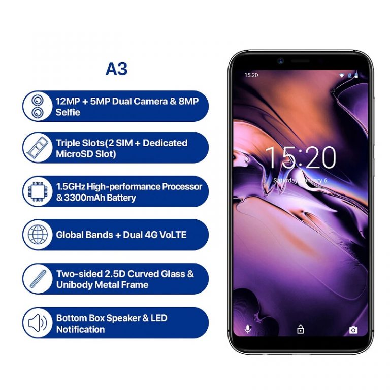 UMIDIGI A3 Smartphone Global Dual 4G Sim 5.5 Inch 18:9 Full Screen Mobile