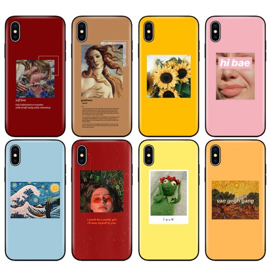 Black tpu case for iphone 5 5s se 6 6s 7 8 plus x 10 XR XS 11 pro MAX case silicone cover Art Aesthetic Van Gogh Mona Lisa