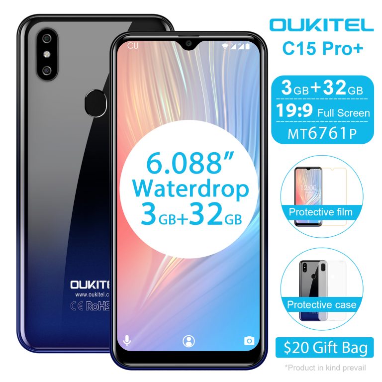 OUKITEL Fingerprint Face ID 5G C15 Pro+ 6.088'' 19:9 Android 9.0 Cellphones 3GB 32GB