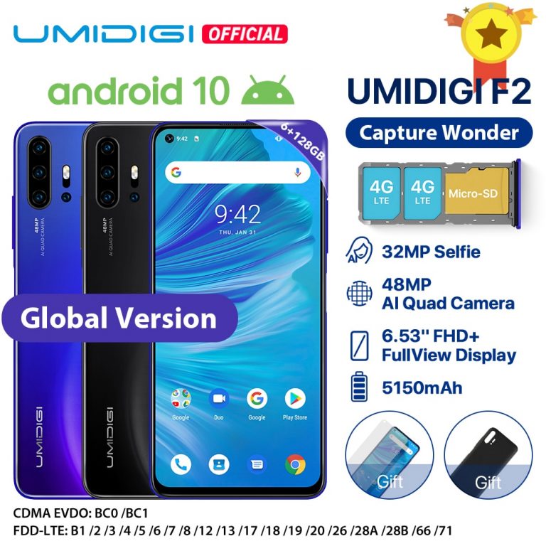 IN STOCK UMIDIGI F2 Android 10 Global Bands 6.53"FHD+6GB 128GB 48MP AI Quad Camera 32MP Selfie Helio P70 Smartphone 5150mAh NFC IN STOCK UMIDIGI F2 Android 10 Global Bands 6.53"FHD+6GB 128GB 48MP AI Quad Camera 32MP Selfie Helio P70 Smartphone 5150mAh NFC