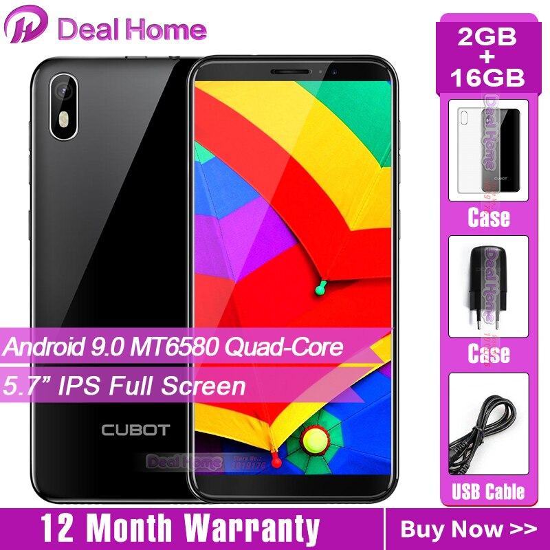 Cubot J7 5.7 Inch 18:9 Screen Android 9.0 Pie Smartphone MT6580 Quad Core 2800mAh Face ID Fingerprint Dual SIM Card Mobile Phone