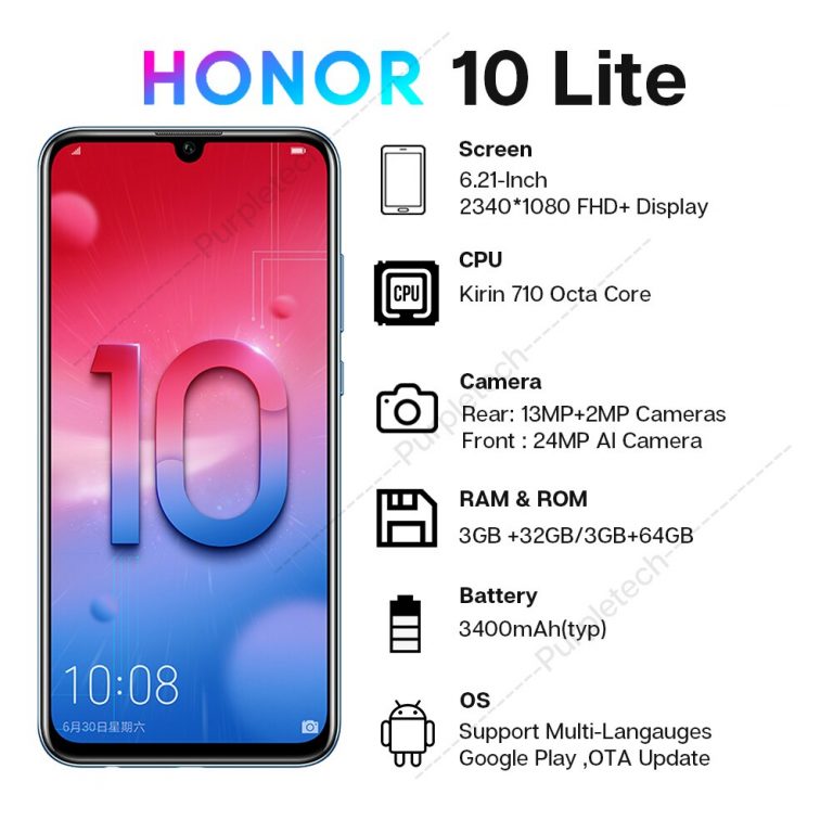 Global Version Honor 10 Lite Smartphone Kirin 710 Octa Core 6.21" 24MP Front Camera Mobile Phone Android 9.0 2340X1080P & OTA 2 Honor 10 Lite Smartphone Kirin 710 Octa Core 6.21" 24MP Front Camera