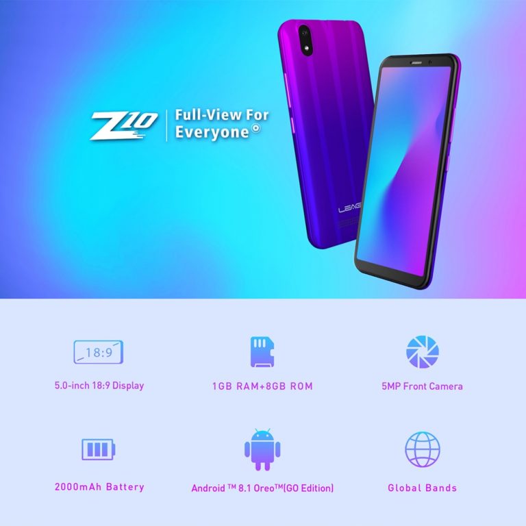 LEAGOO Z10 Mobile Phone 5.0" 18:9 Full Screen Android 8.0 1GB RAM 8GB