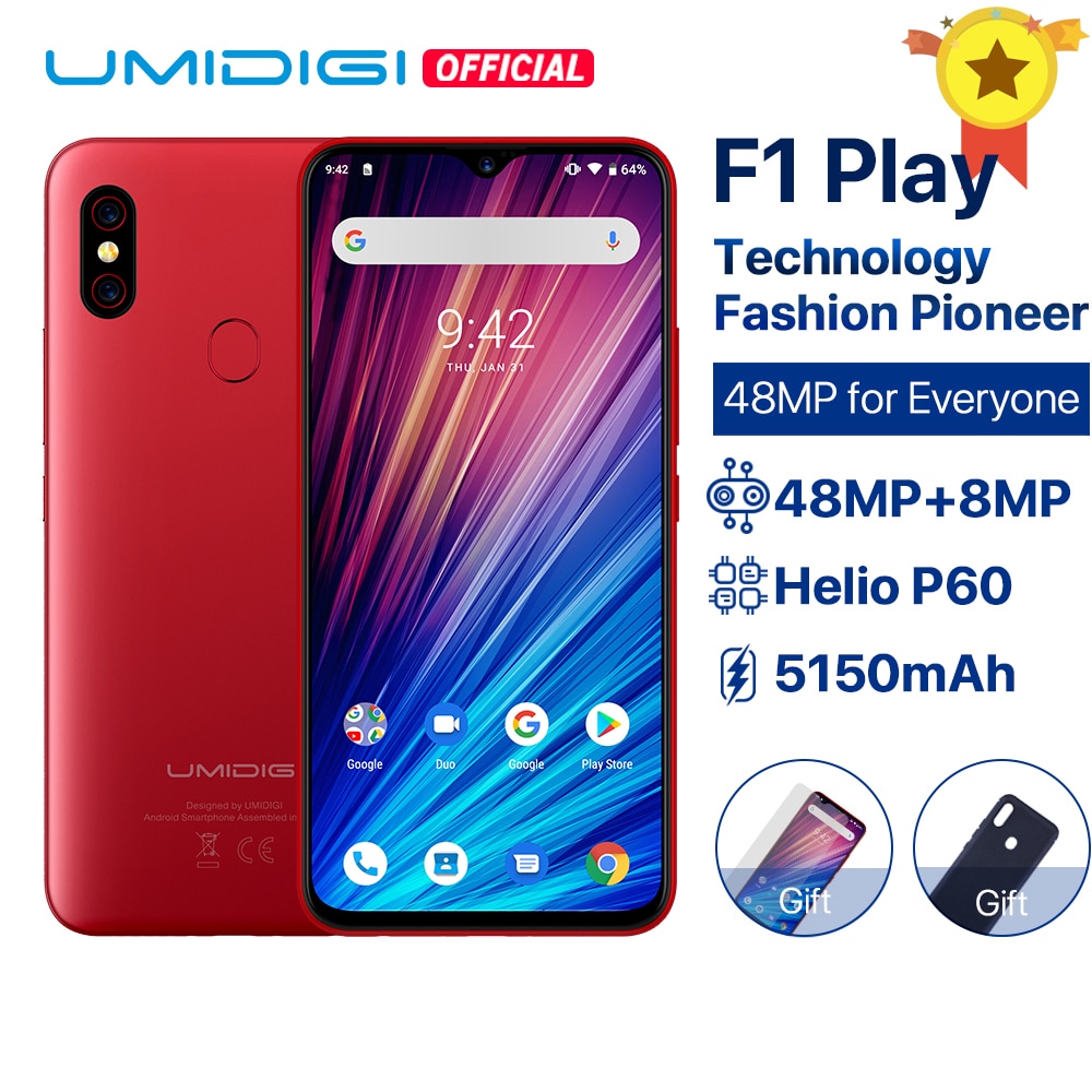 UMIDIGI F1 Play Android 9.0 48MP+8MP+16MP Cameras 5150mAh 6GB RAM 64GB ROM 6.3" FHD+ Helio P60 Global Version Smartphone Dual 4G