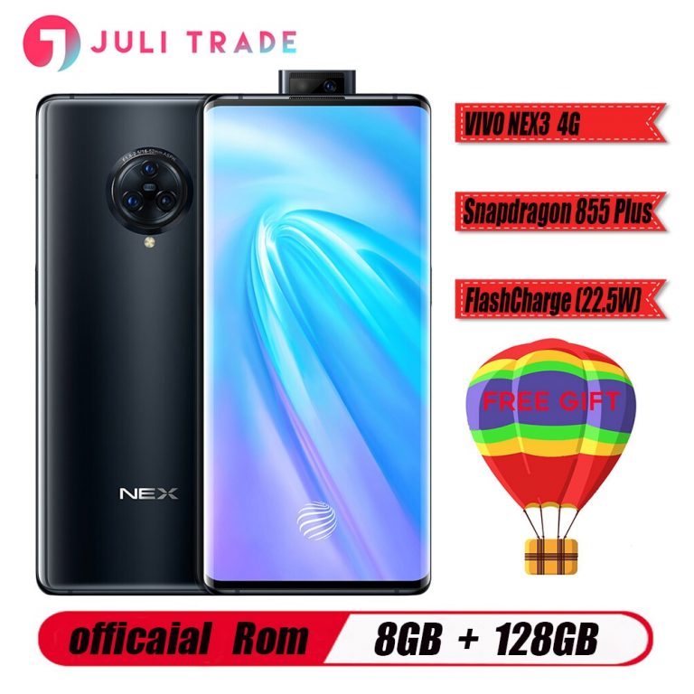 Vivo Nex 3 4G LTE Cell Phone Snapdragon 855 Plus NFC 6.89" Super Amoled Full Screen 44W VOOC 8GB RAM 128GB ROM Smartphone