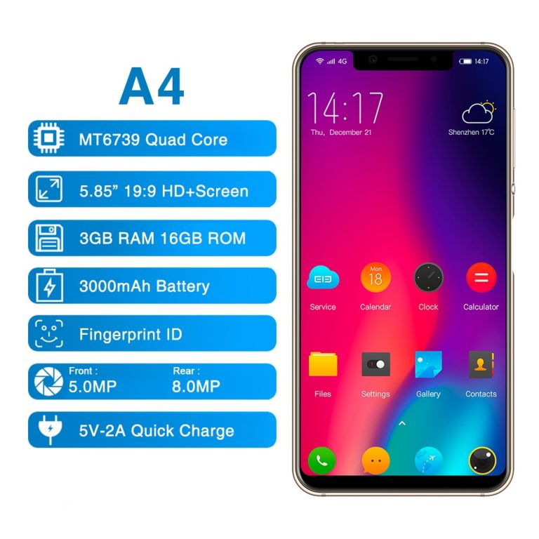 Elephone A4 5.85'' HD+ 18:9 Notch Screen Mobile Phone Android 8.1 MT6739 Quad Core 3GB RAM 16GB ROM 4G Unlock 3000mAh Smartphone 1 Elephone A4 5.85'' HD+ 18:9 Notch Screen Mobile Phone Android 8.1