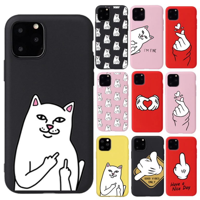 Funny Finger Pattern Phone Case For iPhone 11 Pro Max 6s 7 8 Plus Cartoon Cat Soft TPU Cases for iPhone X XR XS Max Back Cover