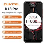OUKITEL Smartphone K13 Pro Android 9.0 OTA NFC Fingerprint Mobile Phone 6.41" 19.5:9 Screen MT6762 4G RAM 64G ROM 5V/6A 11000mAh