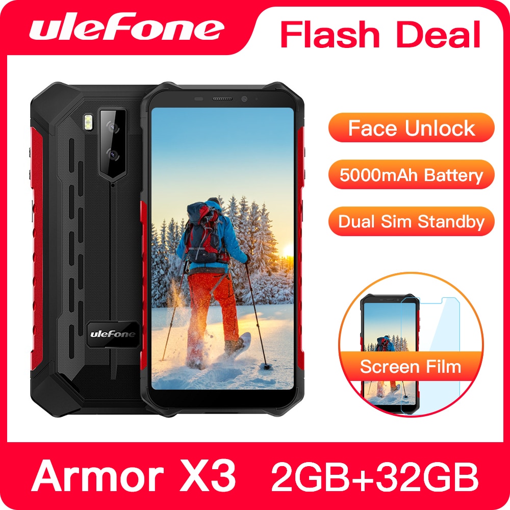 Ulefone Armor X3 Rugged Smartphone Android 9.0 IP68 Android 5.5" 2GB 32GB 5000mAh 3G Rugged Cell Phone Mobile Phone Android