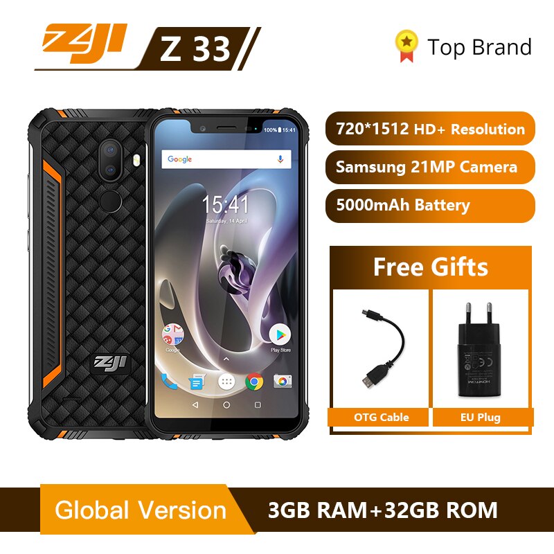 ZJI Z33 IP68 Waterproof Phone 4600mAh 3GB 32GB 5.85" Smartphone Android 8.1 MTK6739 Face ID 4G FDD-LTE ZOJI HOMTOM MobilePhone