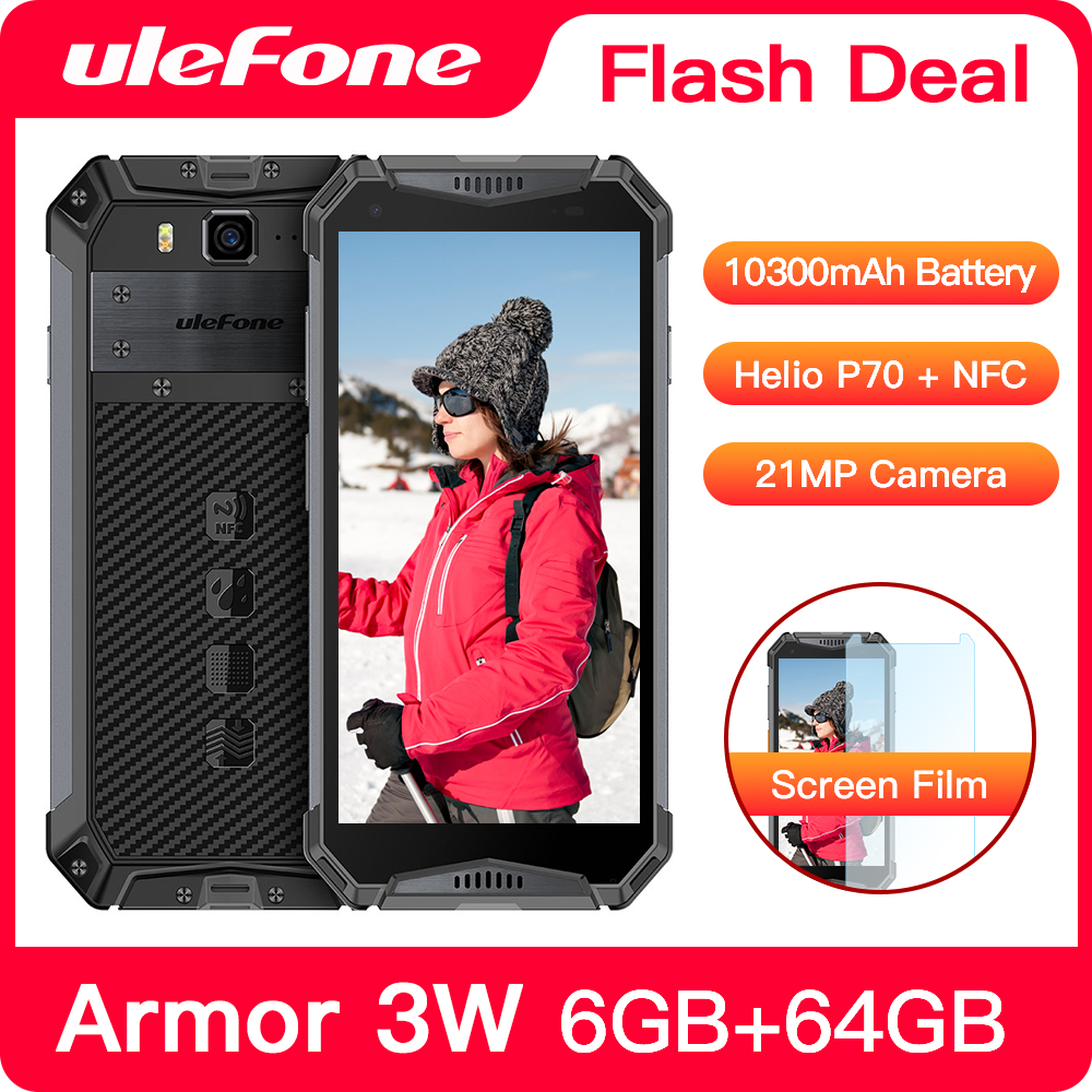 Ulefone Armor 3W Rugged Smartphone Android 9.0 IP68 5.7" Helio P70 6G+64G 10300mAh Cell Phone 4G Dual SIM Mobile Phone Android