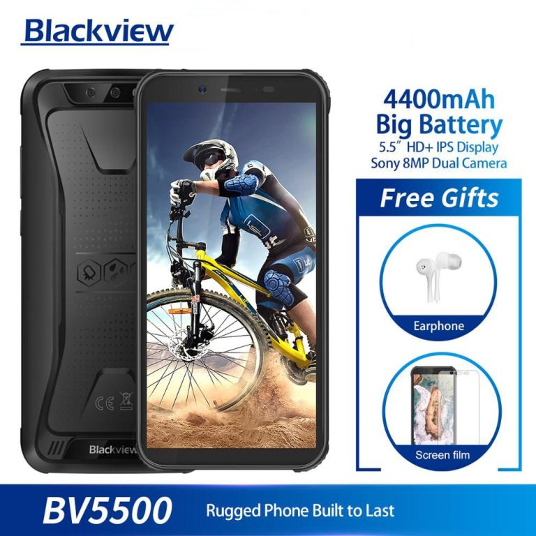 Blackview BV5500 IP68 Waterproof Mobile Phone MTK6580P 2GB+16GB 5.5" 18:9 Screen 4400mAh Android 8.1 Dual SIM Rugged Smartphone