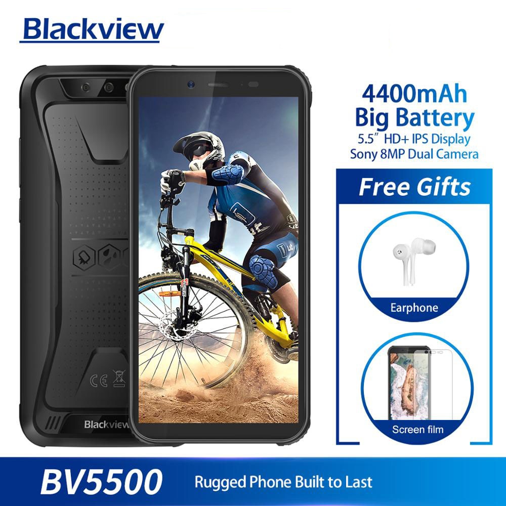 Blackview BV5500 IP68 Waterproof Mobile Phone MTK6580P 2GB+16GB 5.5" 18:9 Screen 4400mAh Android 8.1 Dual SIM Rugged Smartphone