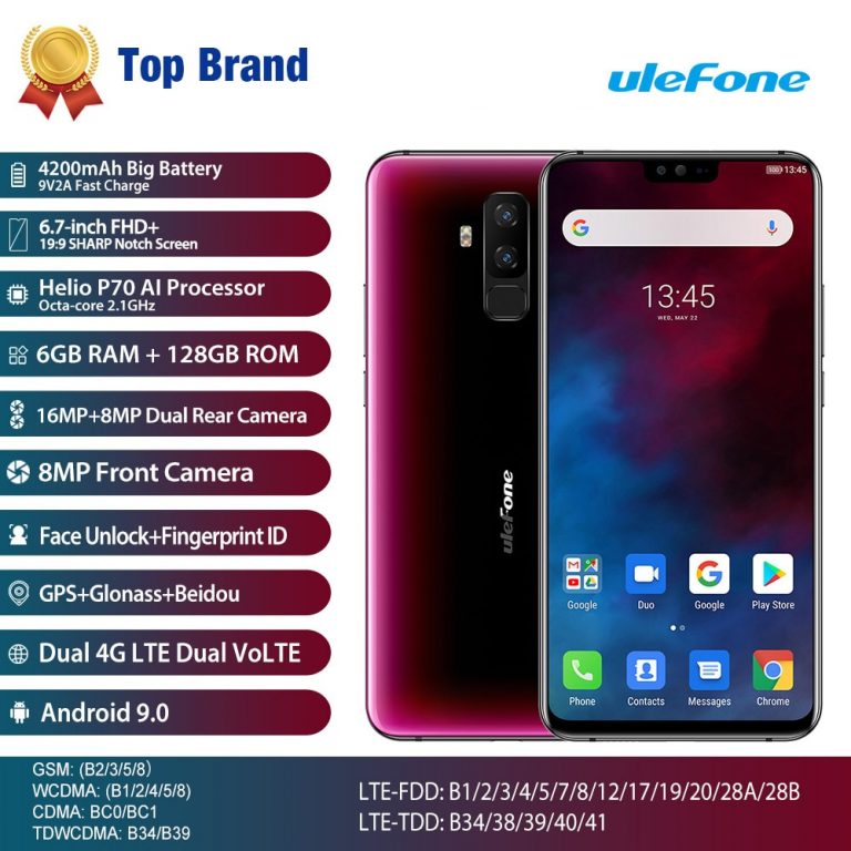 Ulefone T2 Smartphone Android 9.0 Dual 4G Cell Phone 6GB 128GB NFC Octa-core Helio