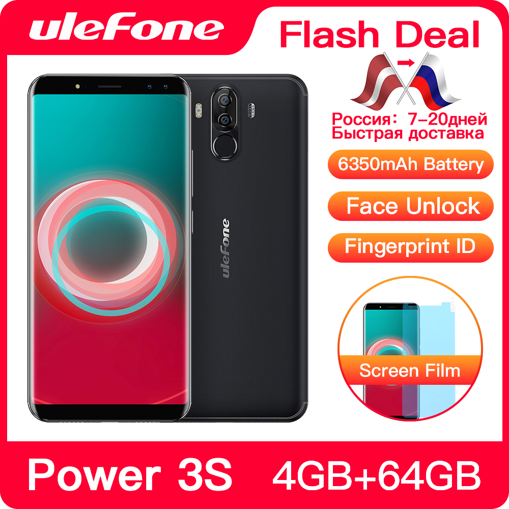 Ulefone Power 3S 6.0" 18:9 FHD+ Mobile Phone MTK6763 Octa Core Android 8.1 4GB+64GB 16MP 4 Camera 6350mAh Face ID 4G Smartphone