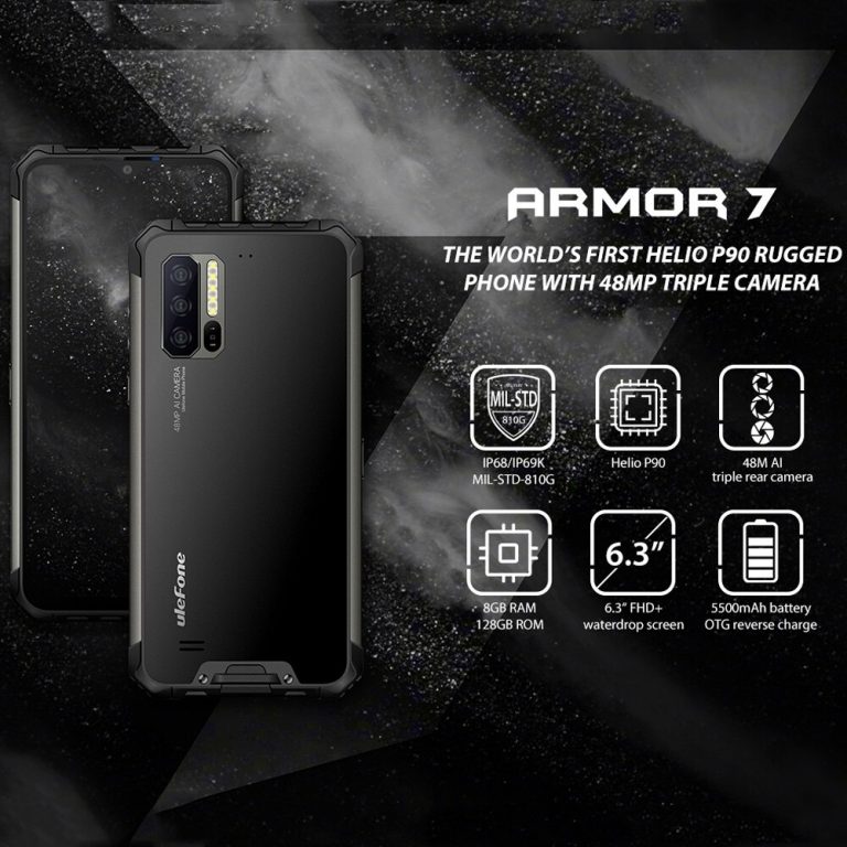 Ulefone Armor 7 IP68 Rugged Mobile Phone Helio P90 Octa Core 8GB+128GB Android