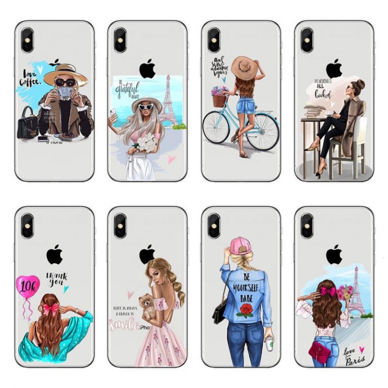 Fashion Black Brown Hair female white-collar soft TPU Case For iPhone X 8 7 6 6s Plus 5 5s SE Silicone Transparent Woman Cover 1 Fashion Black Brown Hair female white-collar soft TPU Case For iPhone X
