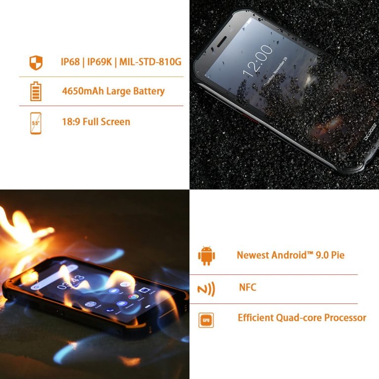 Doogee S40 Android 9.0 Pie Cell Phone IP68 IP69K Waterproof 5.5" 4650mAh Face ID Fingerprint