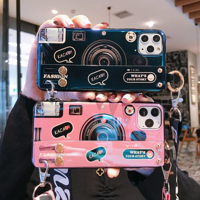 Fashion Camera Wristband Phone Case For iPhone 11 XR XS Case Silicone Cover For iPhone 11 Pro Max 7 8 6s Plus Holder Case Strap