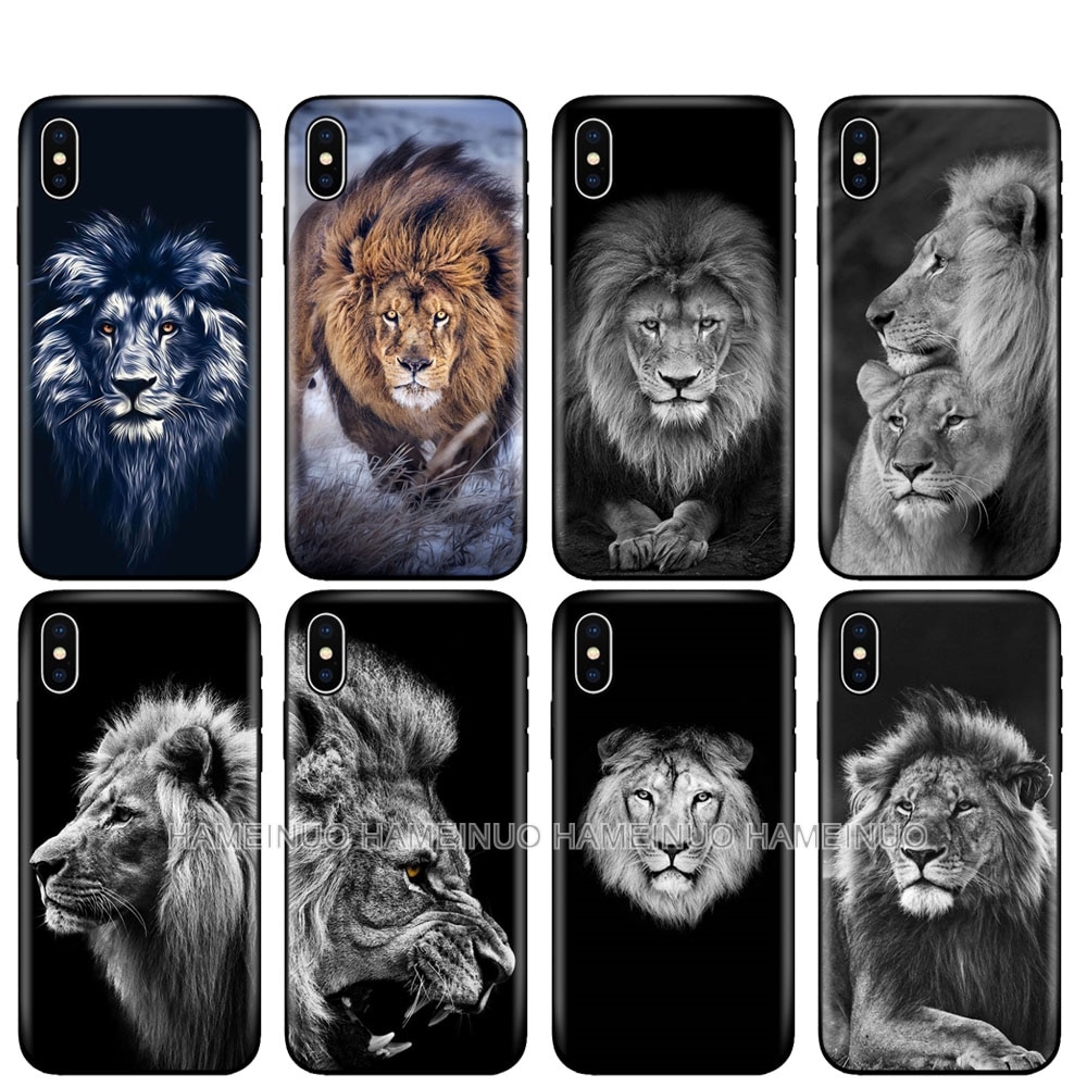 Black tpu case for iphone 5 5s se 6 6s 7 8 plus x 10 case silicon cover for iphone XR XS 11 pro MAX case big lion animal