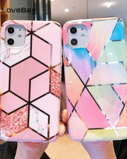 Lovebay Electroplated Marble Geometric Phone Case For iPhone 11 Pro X XR XS Max 7 8 6 6s Plus Soft IMD Silicone Back Cover Coque