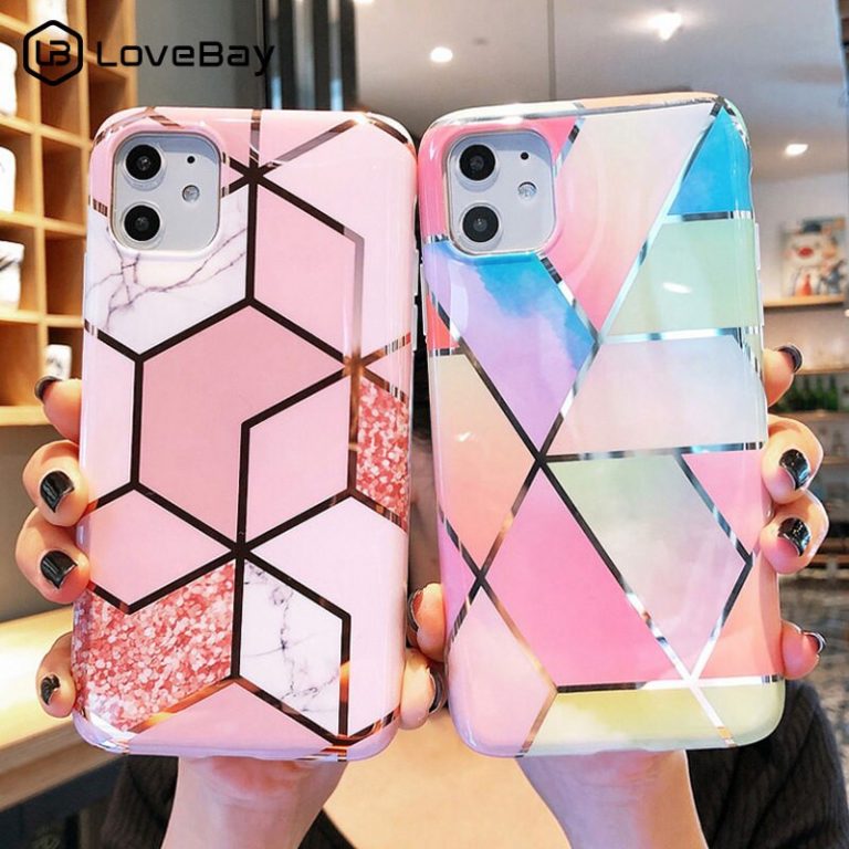 Lovebay Electroplated Marble Geometric Phone Case For iPhone 11 Pro X XR XS Max 7 8 6 6s Plus Soft IMD Silicone Back Cover Coque