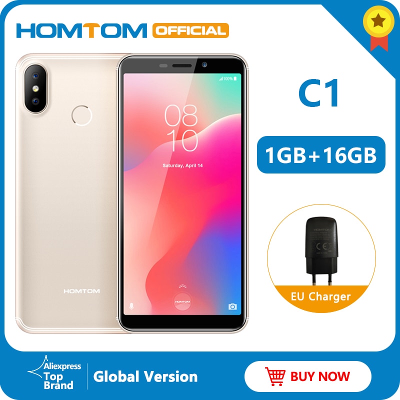 Original version HOMTOM C1 16G ROM 5.5"Mobile Phone 13MP Camera Fingerprint 18:9 Display Android 8.1 MT6580A Unlock Smartphone