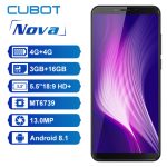 Original Cubot Nova Android 8.1 18:9 Full Screen 3GB 16GB 5.5 Inch Quad-Core