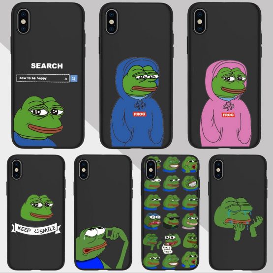 Funny The Frog Pepe face crying happy Couple Phone Case For iPhone 11 pro MAX XR XS MAX X 5S 6S 7 8 Plus Black Silicone TPU Case