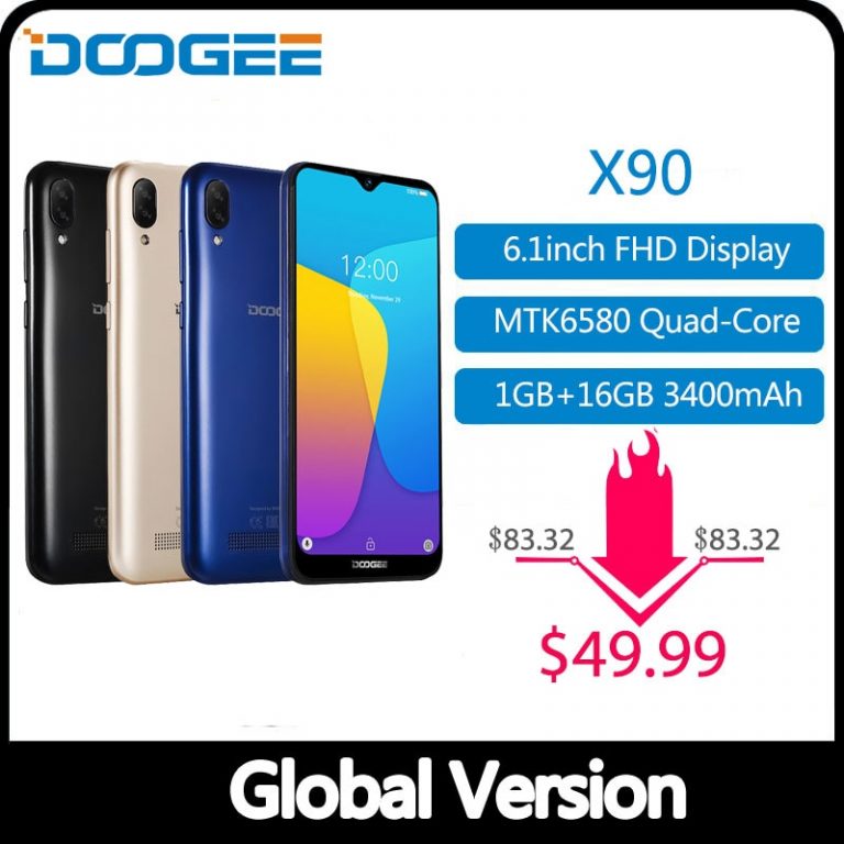 DOOGEE X90 Cellphone 6.1inch 19:9 Waterdrop LTPS Screen Smartphone Quad Core