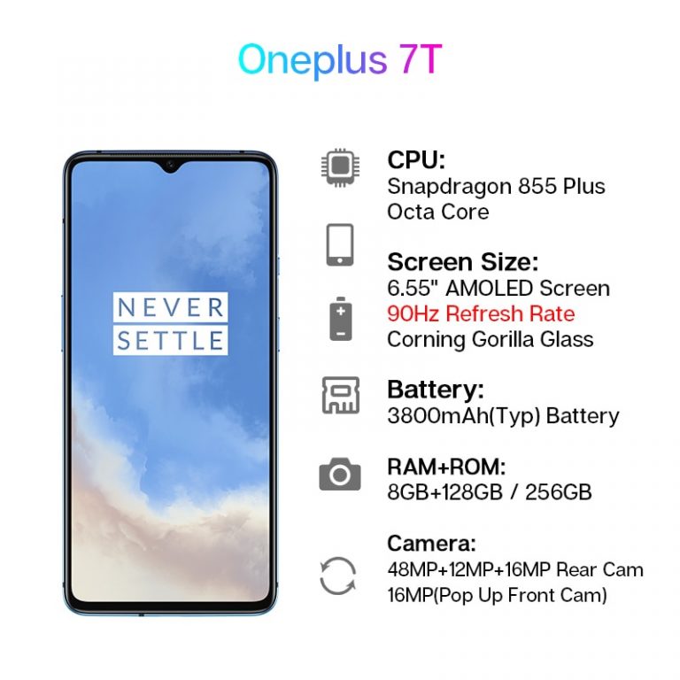 Global ROM OnePlus 7T Snapdragon 855 Plus 6.55'' AMOLED Screen 90Hz Fluid Display 48MP Triple Cameras UFS 3.0 NFC Smartphone 1 Global ROM OnePlus 7T Snapdragon 855 Plus 6.55'' AMOLED Screen 90Hz Fluid Display