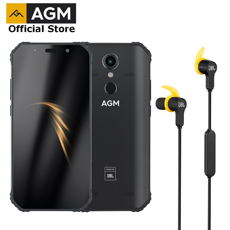 OFFICIAL AGM A9 + JBL earphone FHD+ JBL Co-Branding Smartphone 4G Android 8.1 Rugged Phone IP68 Waterproof NFC Quad-Box Speakers