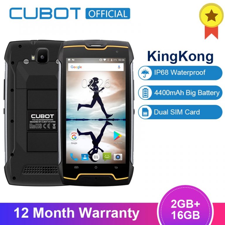 Cubot KingKong IP68 Waterproof Dustproof Shockproof MT6580 Quad Core 4400mAh 5.0"Android 7.0 Cellular 2G RAM 16G ROM Smartphone