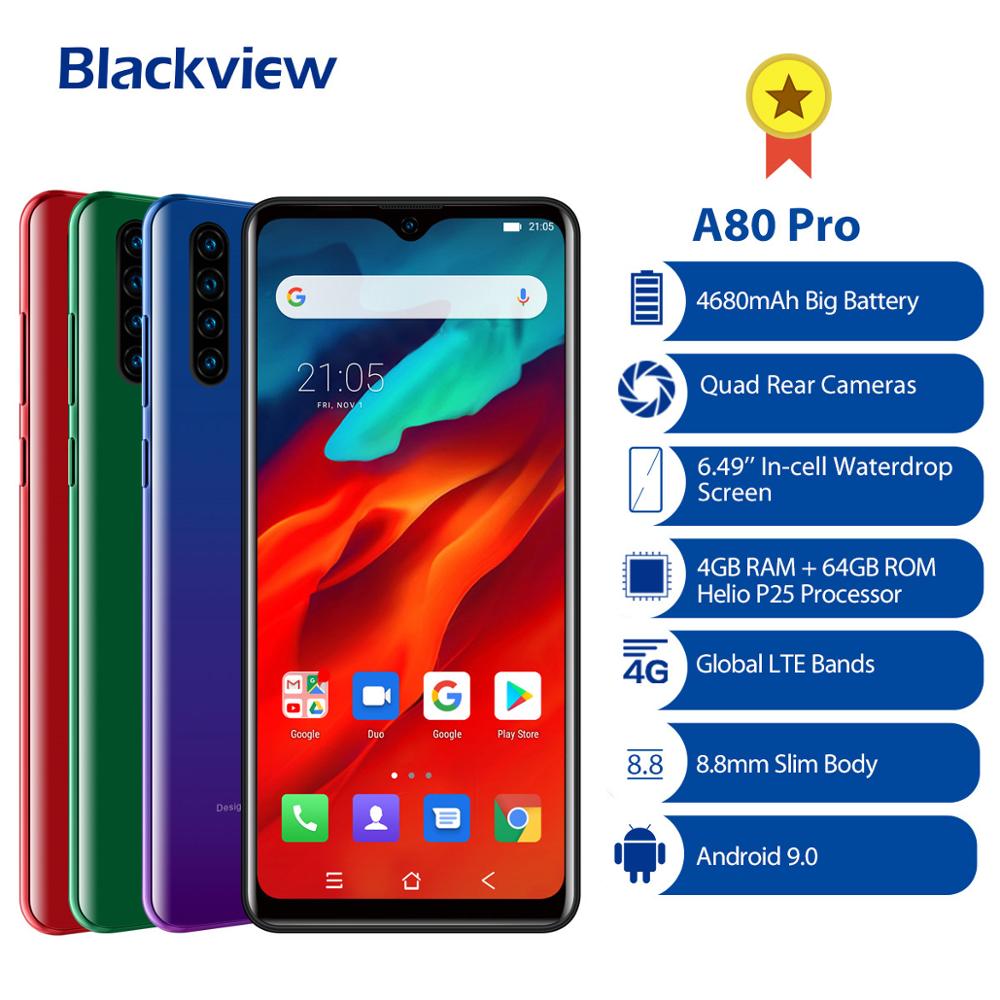 2020 NEW Blackview A80 Pro Smartphone Octa Core Android 9.0 4680mAh Cellphone 4GB+64GB 6.49" Fingerprint ID 4G LTE Mobile Phone