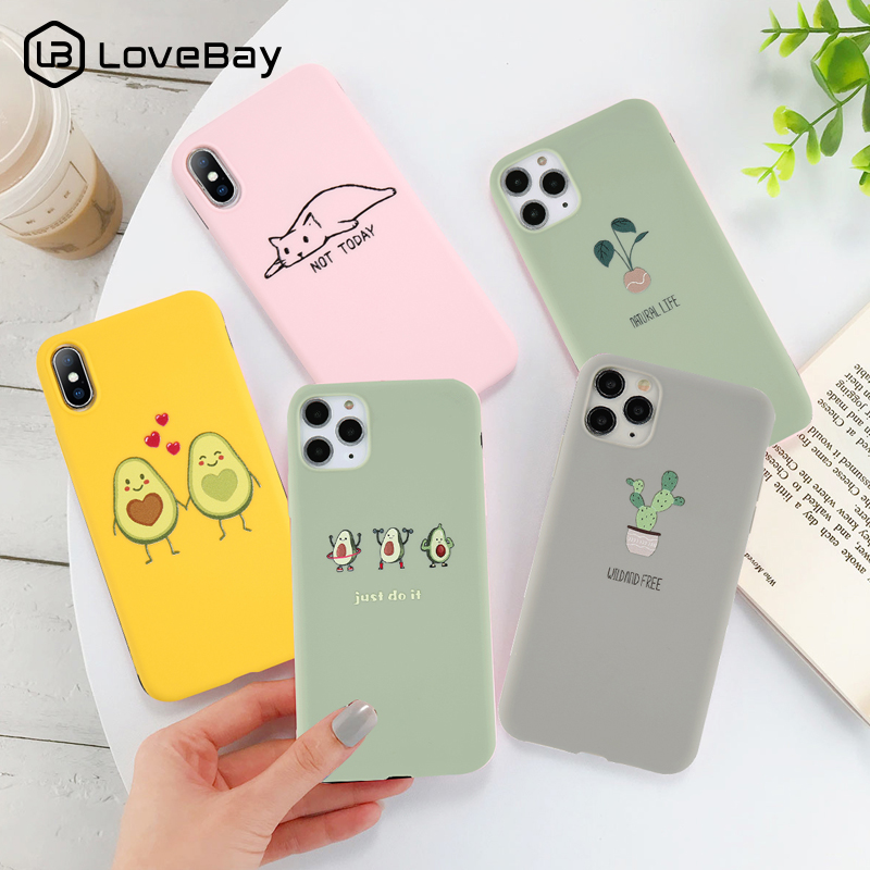 Lovebay Silicone Phone Cases For iPhone 7 XR 11 Pro Avocado Waves Cactus For iPhone 5SE 6 6s 8 Plus X XS Max Soft TPU Back Cover