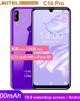 OUKITEL C16 PRO 5.71'' HD+ Waterdrop Big Screen 4G Smartphone MT6761P Quad Core 3GB 32GB Android 9.0 Pie Face ID Mobile Phone