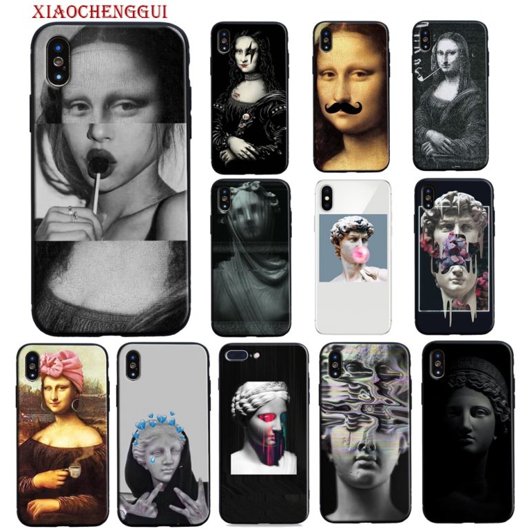 XIAOCHENGGUI Mona Lisa Art David lines Black Soft Shell Phone Cover for iPhone