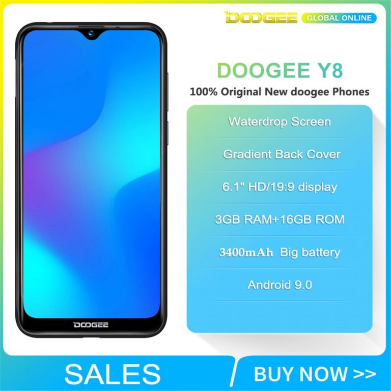 Original Doogee Y8 Android 9.0 Waterdrop Screen Smartphone Gradient Back