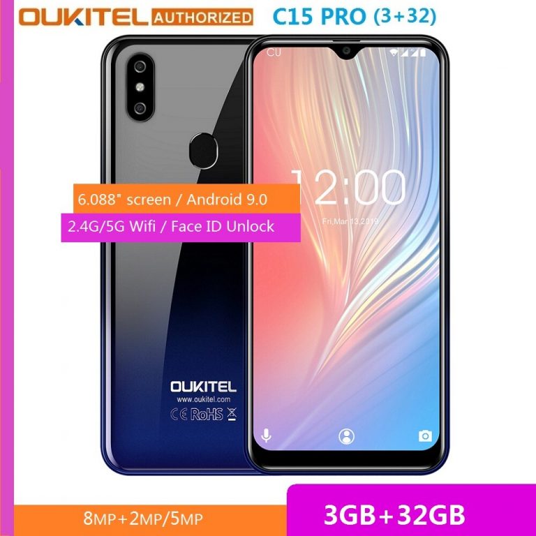 OUKITEL C15 Pro 3GB RAM 32GB ROM 6.088 inch Waterdrop Big Screen Android 9.0 Pie MT6761 Smartphone 5G WiFi Mobile Cell Phone