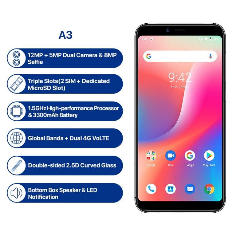 UMIDIGI A3 Global Band Dual 4G 5.5"incell HD+display 2GB+16GB Mobile Phone