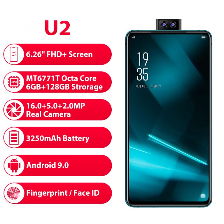 Elephone U2 16MP Pop Up Camera Mobile phone Android 9.0 MT6771T Octa Core