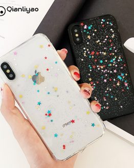 Qianliyao For iphone 11 Pro Max XS Max XR Case Bling Colorful Star Silicon Clear Cover Glitter Case for iphone 6 6s 7 8 plus X cases