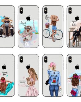 Fashion Black Brown Hair female white-collar soft TPU Case For iPhone X 8 7 6 6s Plus 5 5s SE Silicone Transparent Woman Cover