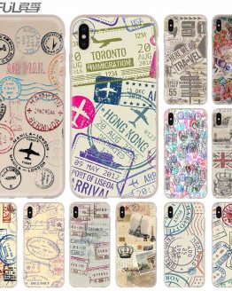 Phone Cases Silicone soft Cover for iPhone 11 Pro X XS Max XR 6 6S 7 8 Plus 5 4S SE Retro Post Card passport stamps Case