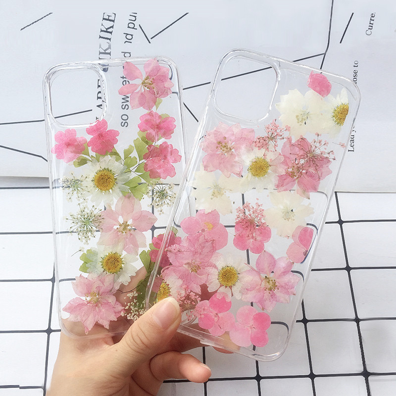 Real Dried Pressed Flowers Phone Cases For iPhone 11 Pro Max X XS Max XR 6 6S 7 8 Plus Silicone Handmade Floral Case Cover Coque